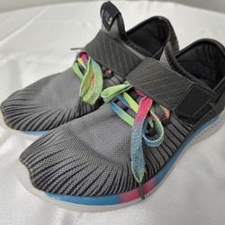Fila Women Teen Girl Size 5 Athletic Shoe Gray Elastic Ankle Strap Bright Colors