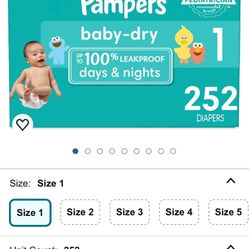 Pampers size 1 - 252 Count 