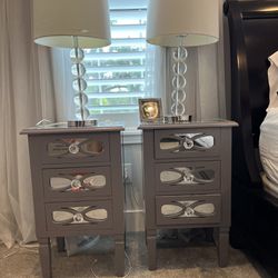 Chic Grey Mirrored Nightstands (lamps Optional)