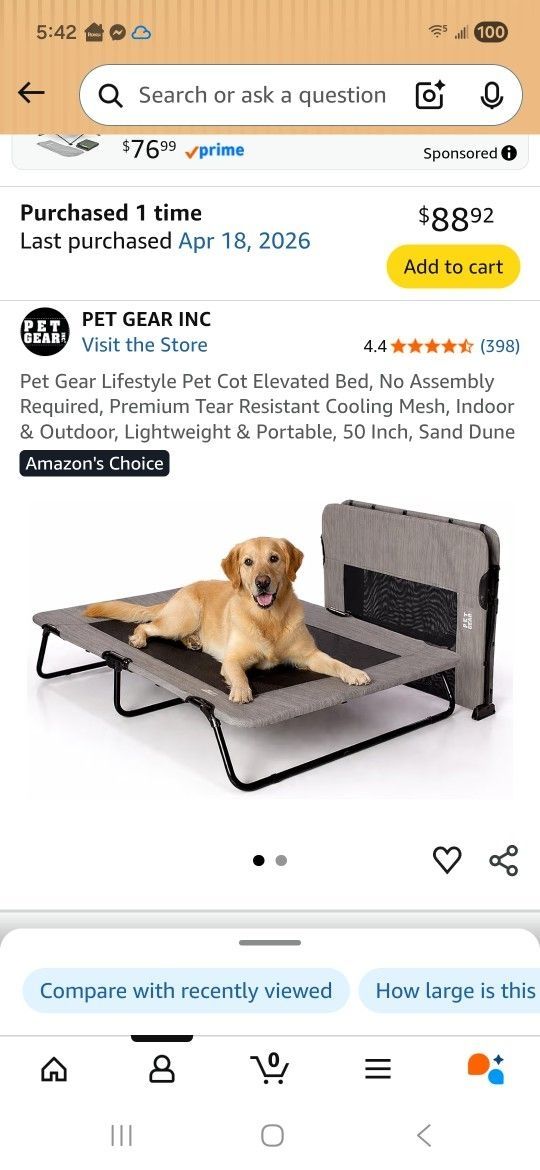 Foldable Dog Bed Lg/xl