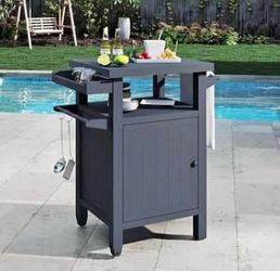 Assembled New Grill Cart Outdoor with Storage Cabinet, Portable Rolling Patio Bar Cart with Wheels