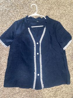 Écloséra Women's Navy Blue Parisian Chic Vintage Blouse