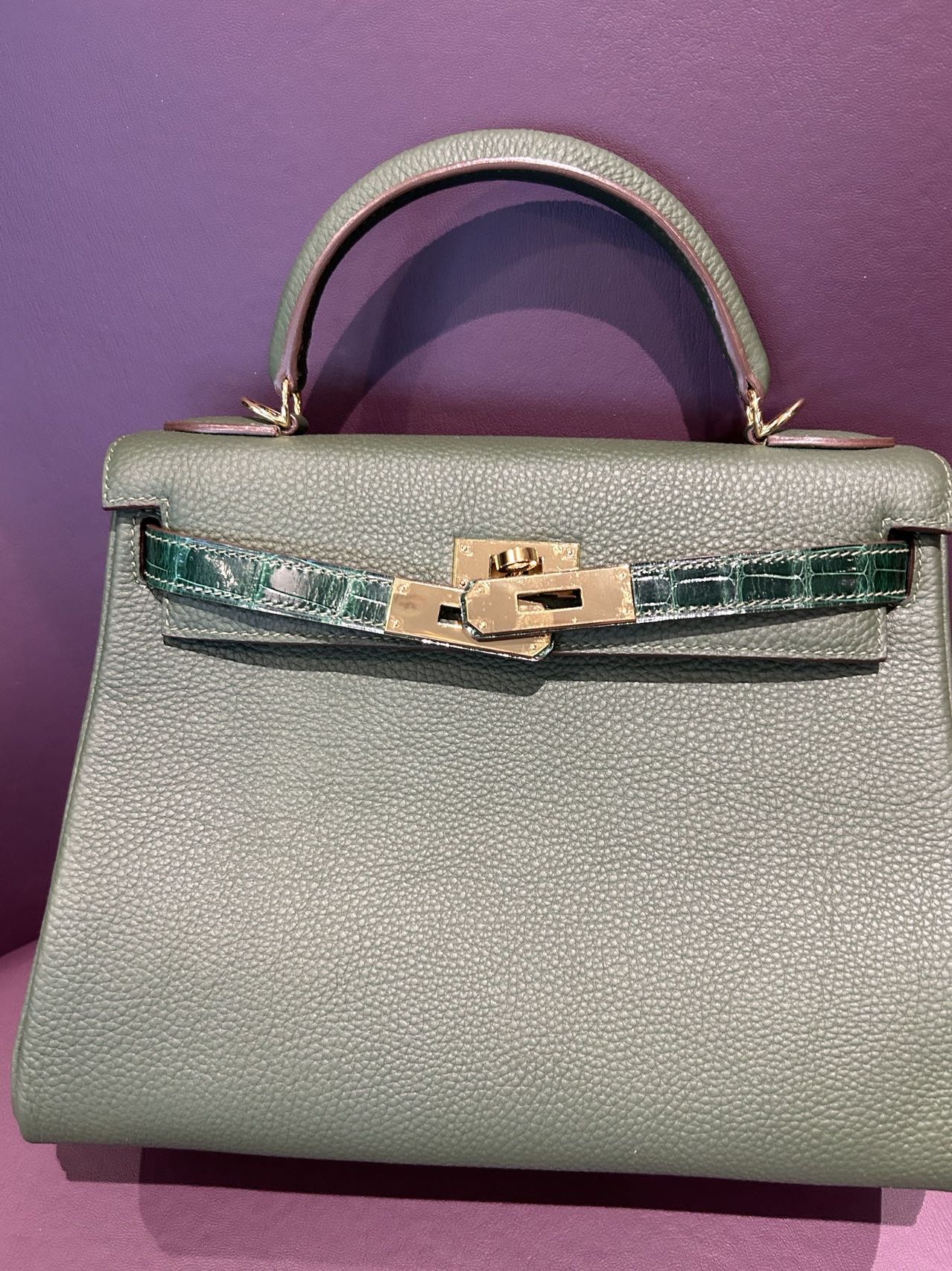 Hermes Kelly Bag With Real Crocodile Touch Green Size 28