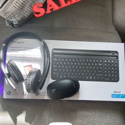 Bluetooth keyboard, mouse & headphones