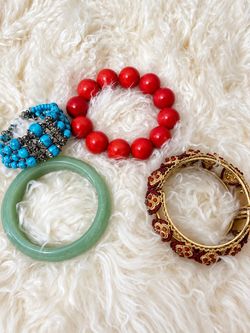 Vintage Style Gold-Tone Red Beaded Statement Bracelet