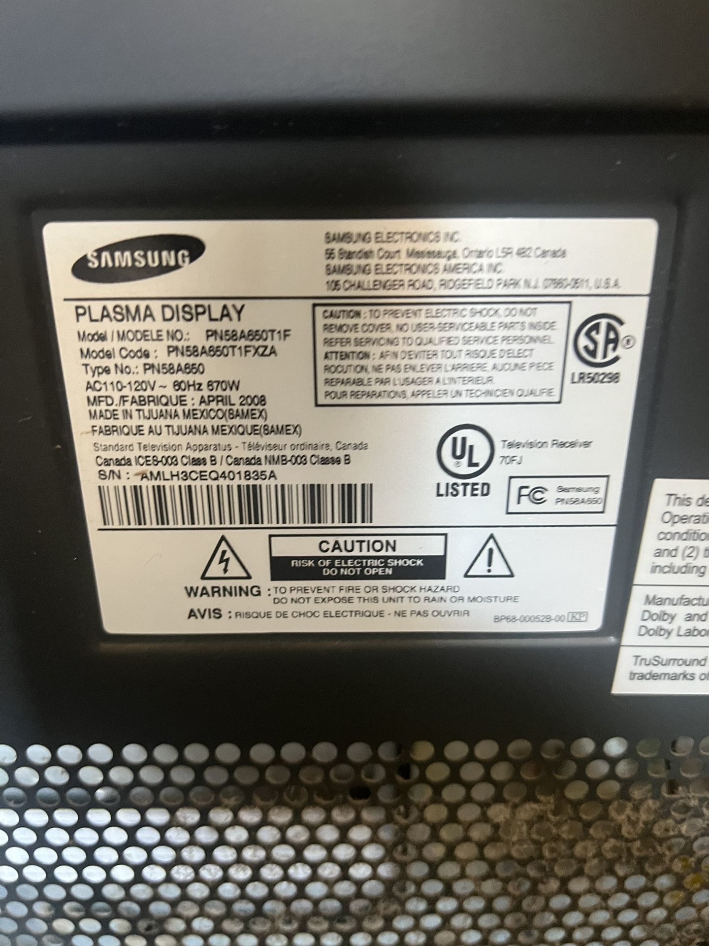 Samsung 55” Plasma tv With glass stand