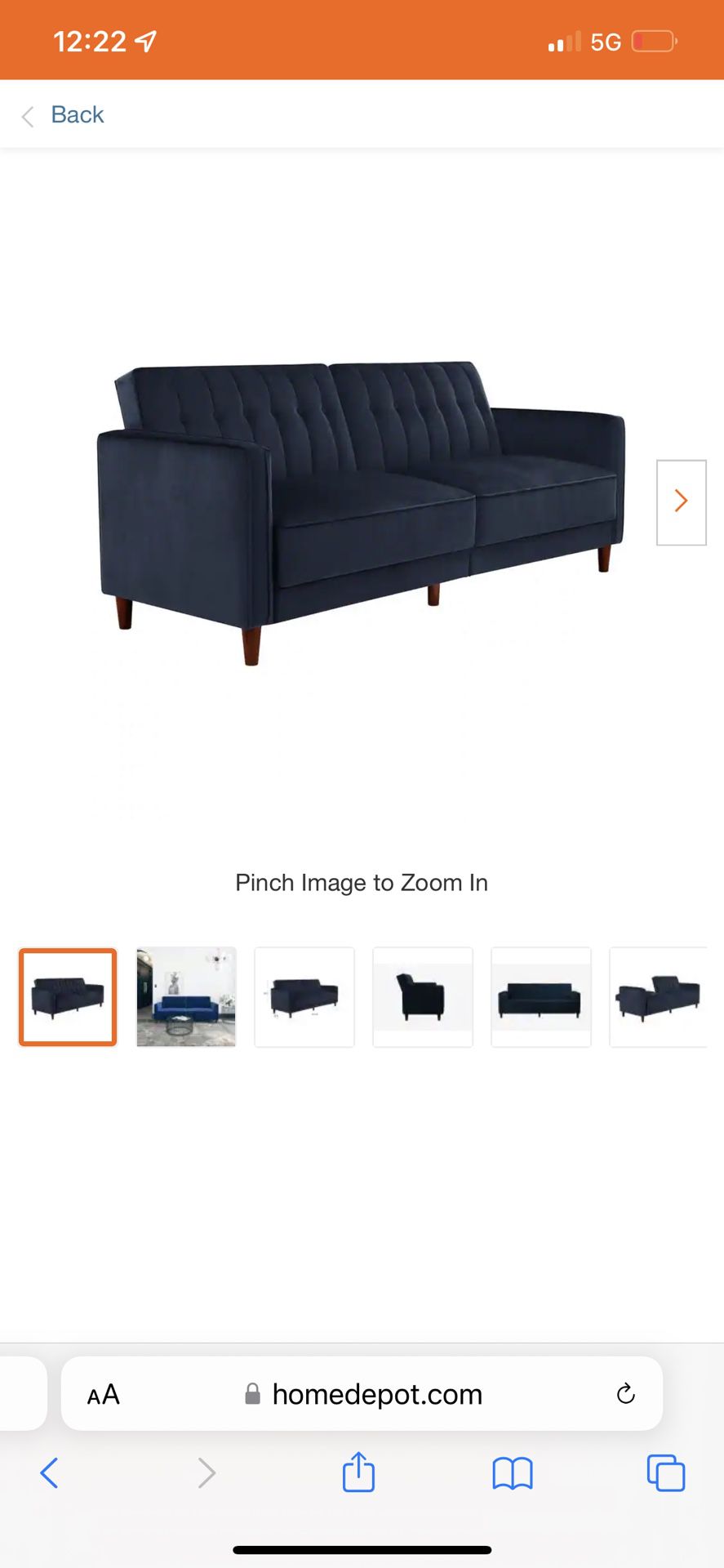 DHP Pin Tufted Transitional Futon Couch blue velvet