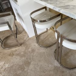 White Silver Faux Leather Counter Stools (3)