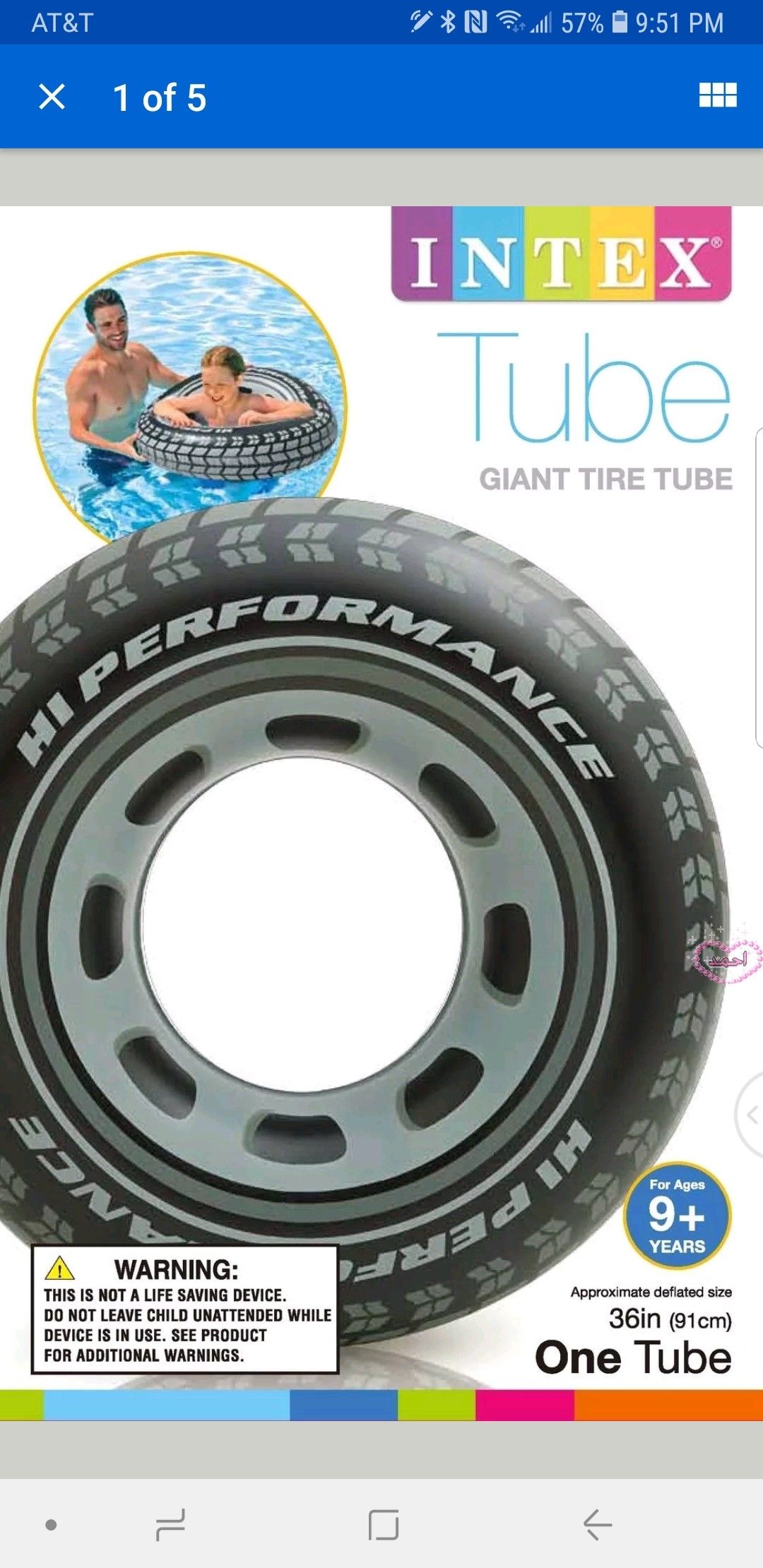 Intex Giant 36" Tire Tube Inflatable Water Swimming Pool Ring Float Raft Lounger