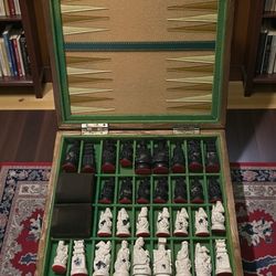 Chess Backgammon Set Vintage Removable Top