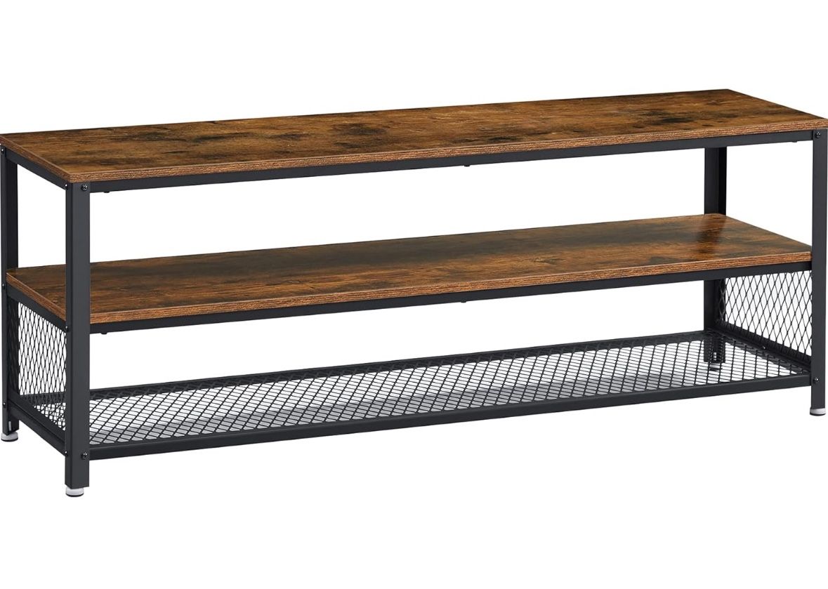 TV Console Table with Open Storage Shelves, Industrial Media Entertainment Center for Living Room Bedroom, Rustic Brown and Black