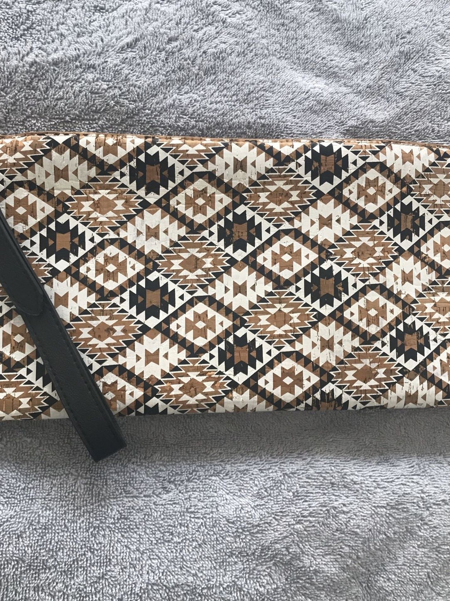 Black white and cork tribal purse