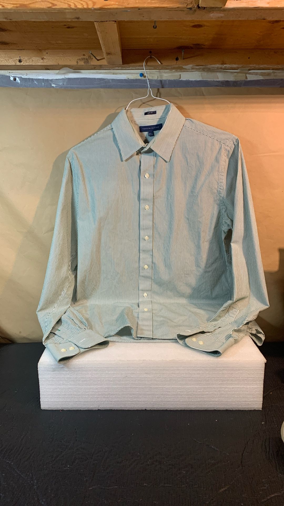 Tommy Hilfiger Slim Fit Green Long Sleeve Shirt (15-1/2-(34-35)