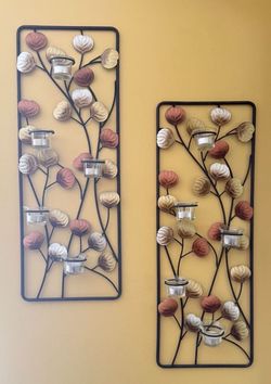 Metal Wall Art Set 2-Pc. With Glass Tealights