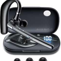 Bluetooth Headset V5.3, Wireless Earpiece with 500mAh Charging Case Hand-Free Headphones Noise Canceling Mic for Office/Driving/Business