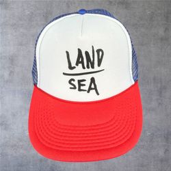 Depactus Land Sea Foam Trucker Hat Snapback Red White Blue Beach Surf Mens Cap