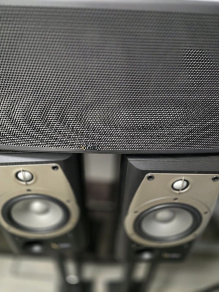 Pair Of Infinity Alpha 20's With Infinity Beta Center Channel 3way And Vti Stands Complete Package For $350