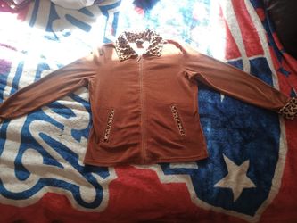 Metrostyle Leopard Print Trim Zip-Up Jacket Size Small
