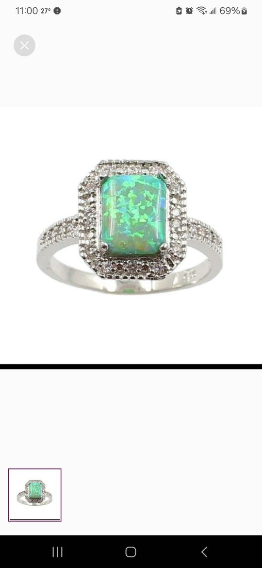 New .925 Sterling Silver Green Fire Opal Ring Size 7