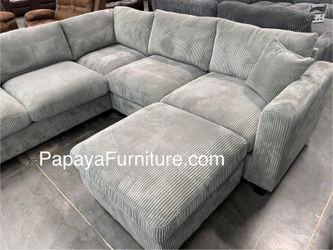 NEW Modern Corner Sectional Sofa and Ottoman Set Couch Light Grey Fabric Ashley IKEA Sty Discount Furniture SALE Black Beige Gray Clearance Many Color