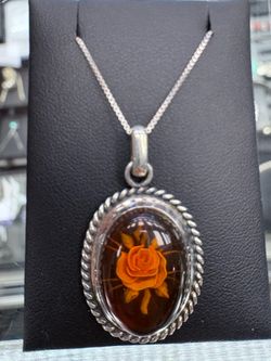 Silver Necklace w/ Rose Pendant