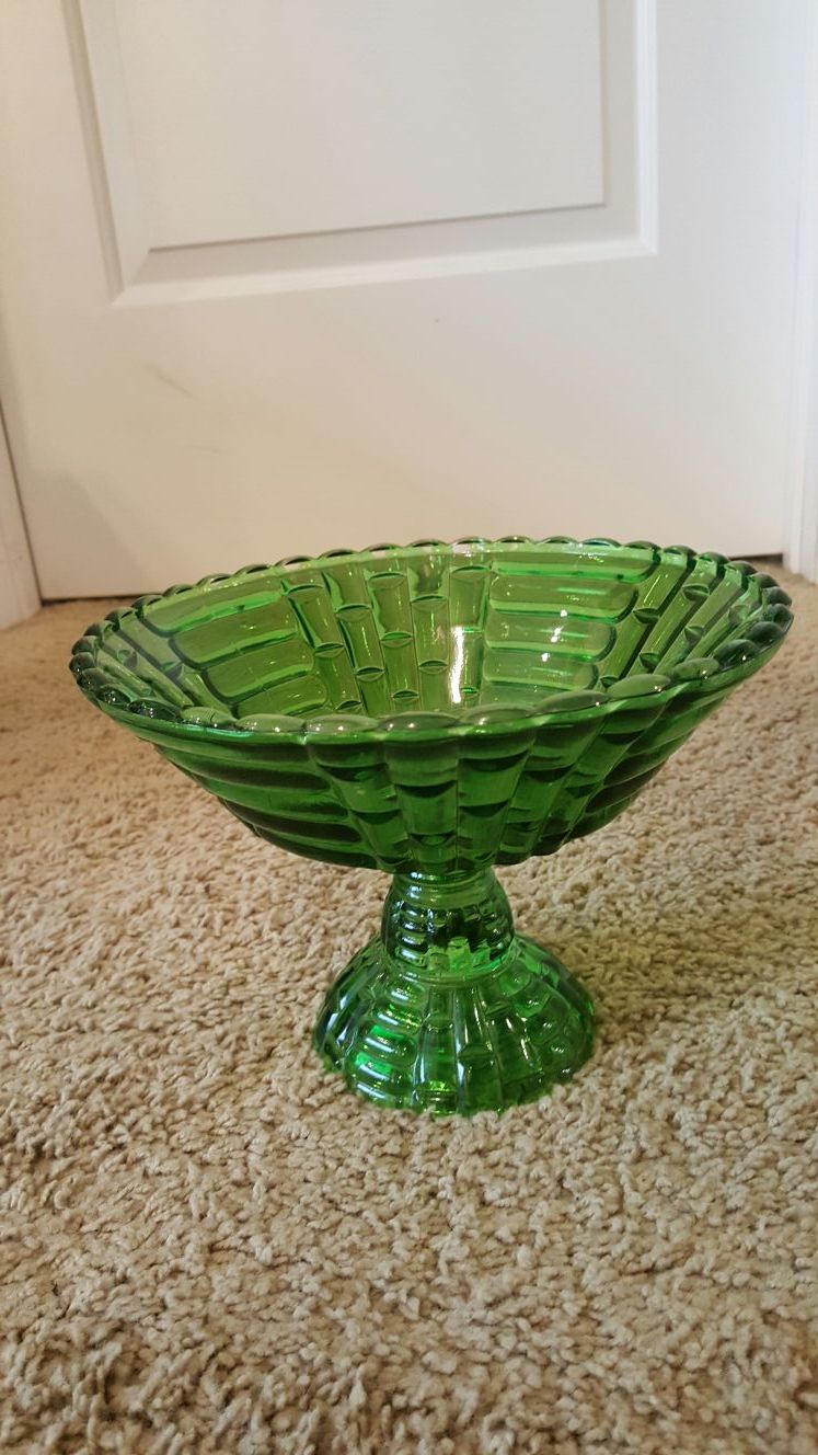 Vintage Green Glass Compote or Candy Dish