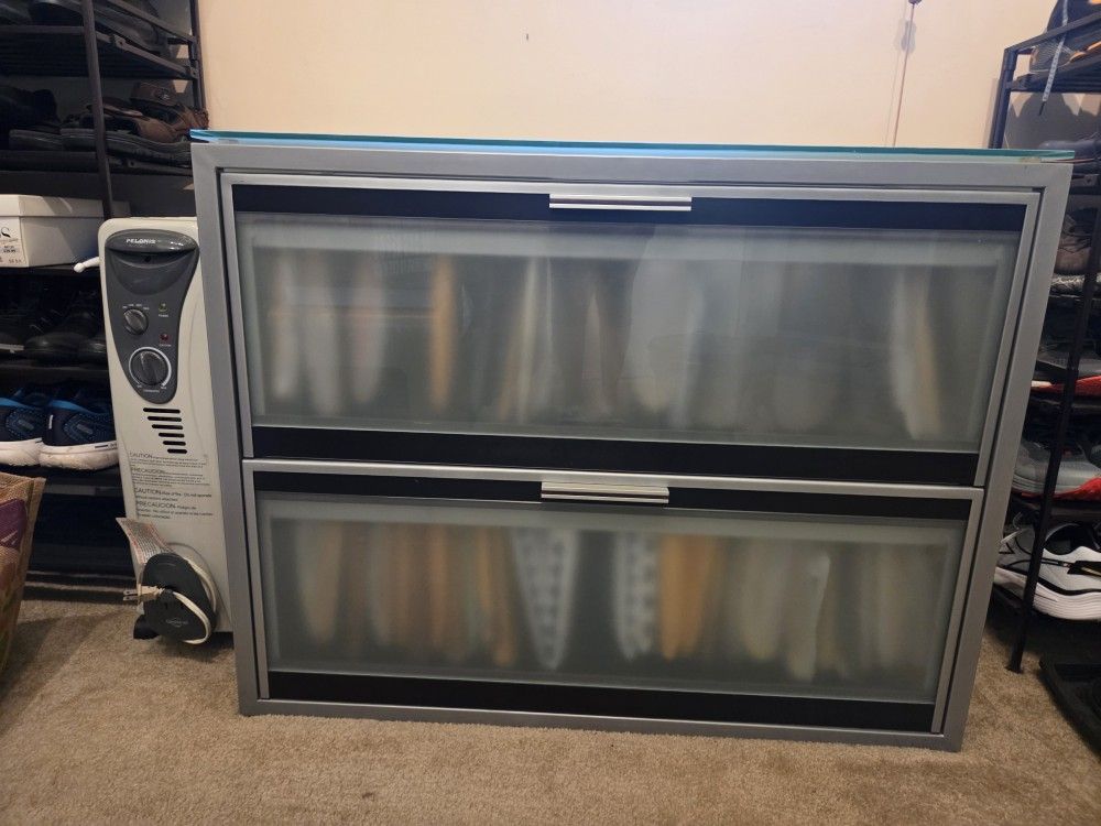Lateral File Cabinet Two Drawers With Foggy tempered glass