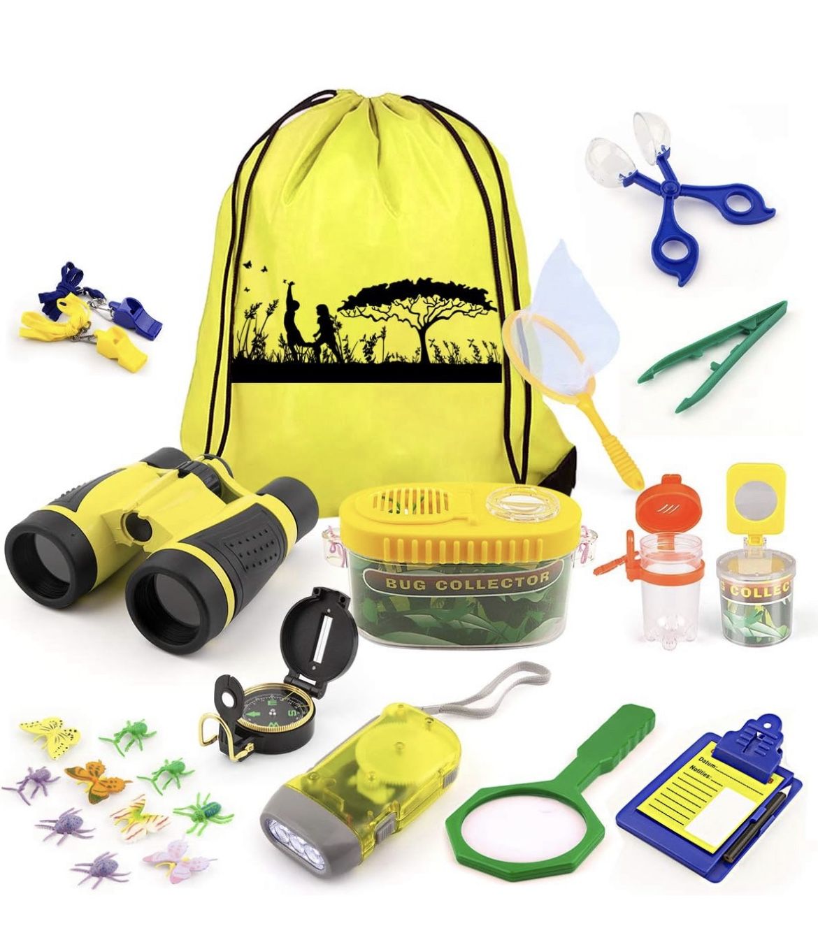 Kids Explorer Kit, 32 PCS Outdoor Adventure Camping Kit & Bug Catcher Kit with Drawstring Bag, Binoculars, Compass, Butterfly Net, Educational Nature