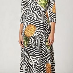 Woman’s Fashion Nova Long  Black Striped and Yellow Pinea Dress SZ Med NWT