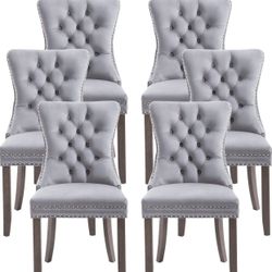 *Set Of 6* New In Box Light Grey Velvet Upholstered Dining Chairs