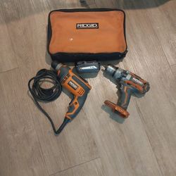 Ridgid Hammer Drill Cordless And Rigid Corded Drill