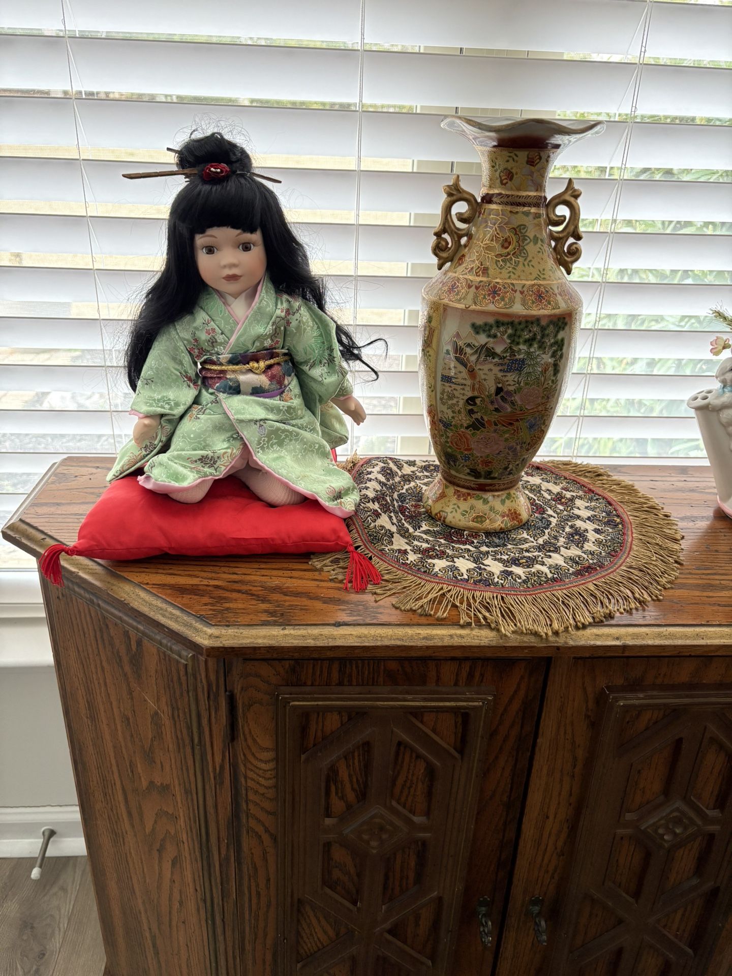 Vintage Japanese Geisha doll On Pillow