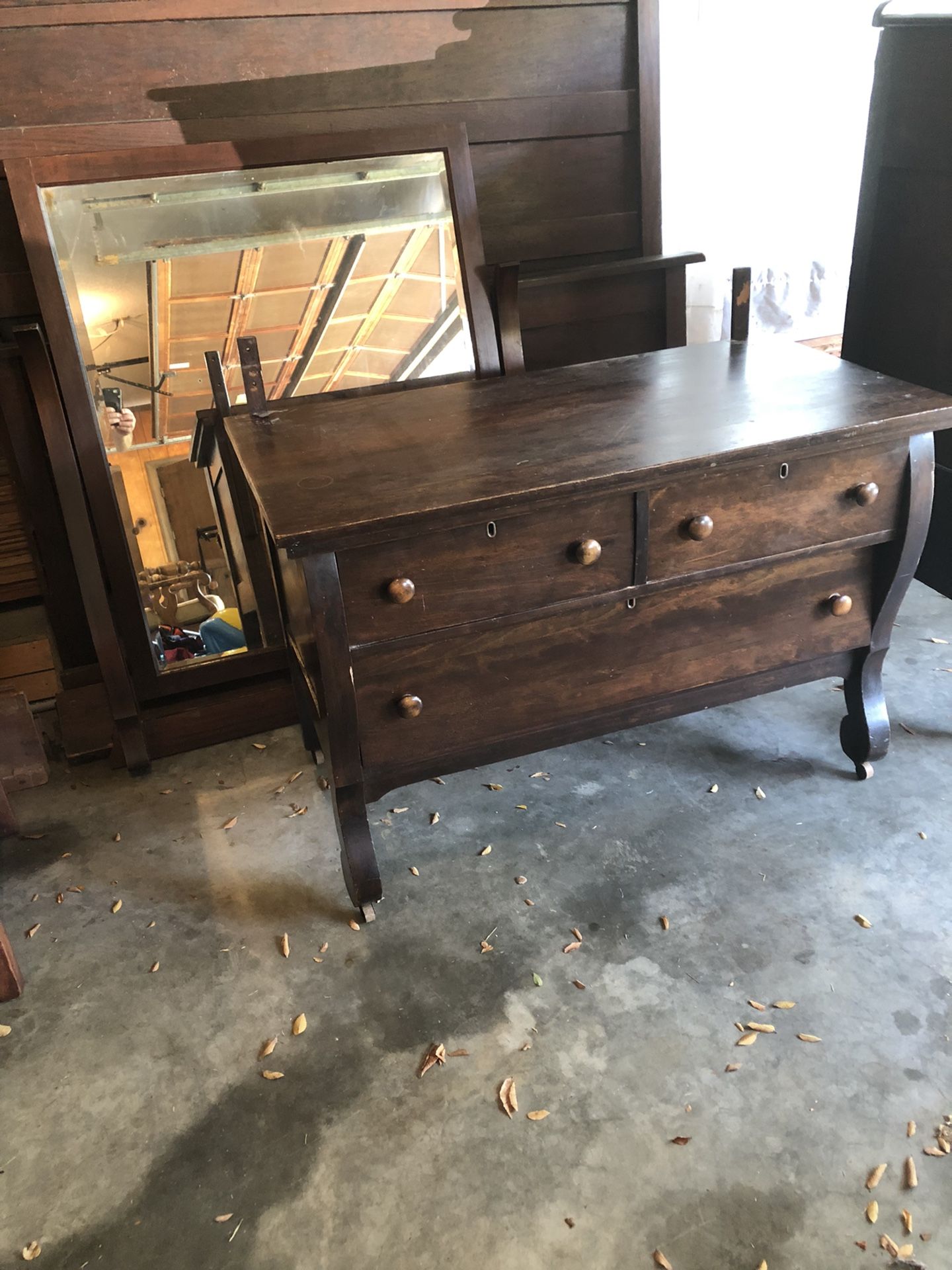 Scroll Leg Lowboy Mirrored Dresser