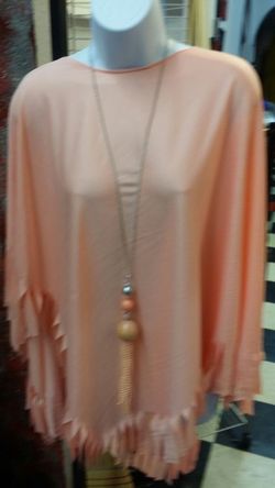 Peach fringe poncho & necklace
