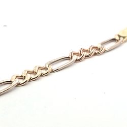 10K Tri Gold Figaro Link Bracelet 5.5MM