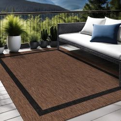 Waikiki Gold/Black 9 ft. x 12 ft. Bordered Indoor Outdoor Area Rug