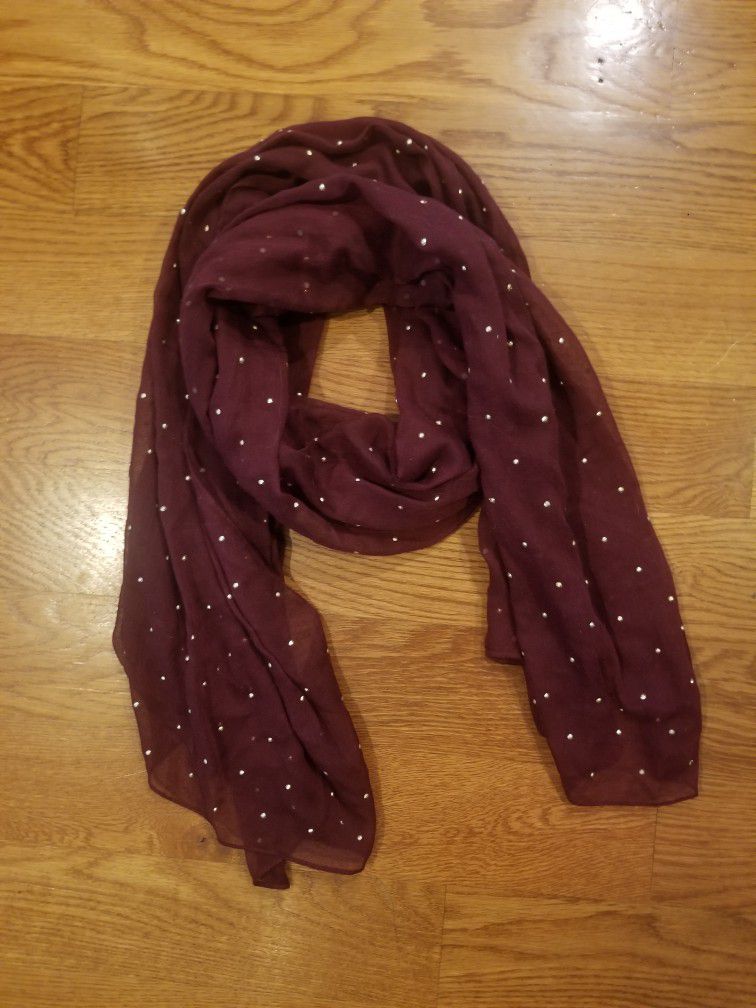 Womens Burgundy Scarf Shawl Wrap with Gold Stud Accents
