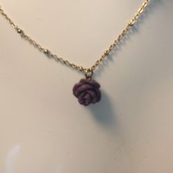 Purple Flower Art Handcrafted Charm On Chain Necklace Silver Color Small Necklace