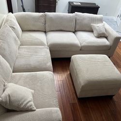 New Corduroy Sectional.  Off White/Beige.  99” X 99”.  Free Delivery!