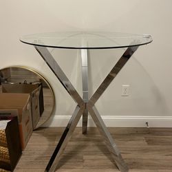 Silver And Glass Tall Round Table 