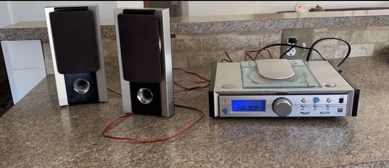 Ultra Slim Audio System Radio & CD player with two speakers.