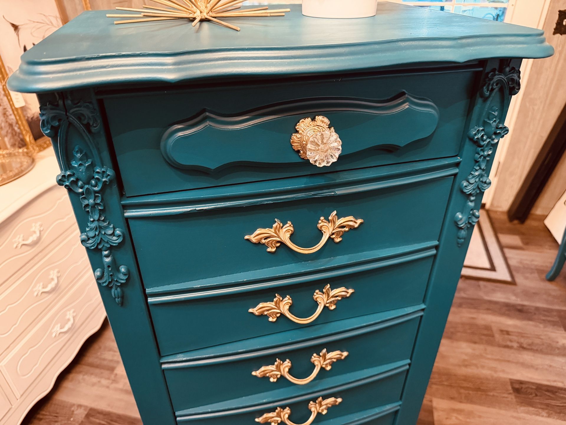 Gorgeous!! Vintage Peacock Teal Lingerie Dresser