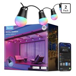 Govee Smart Outdoor String Lights 2, 96ft RGBIC Outdoor Lights with Dimmable Warm White LED Bulbs, 47 Scene Modes for Patio, Backyard, IP65 Waterproof