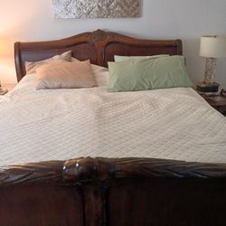 King Cherry Wood Sleigh Bed with Mattresses 
