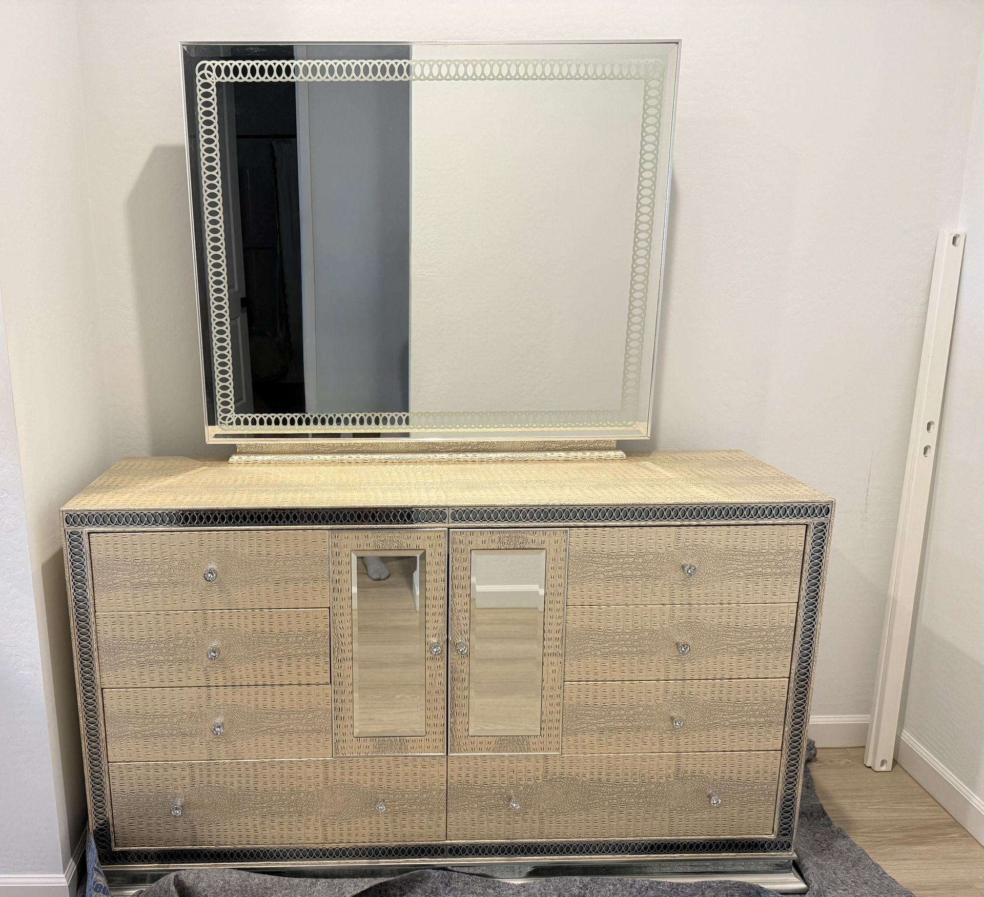 Michael Amini Hollywood Swank Upholstered Dresser, Crystal Croc