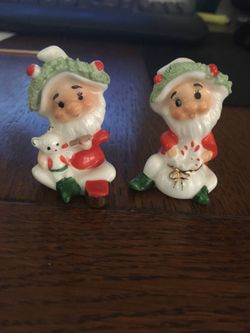 Vintage Christmas Elves miniature Bone China Napco