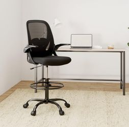 Black Mesh Drafting Chair with Flip-Up Arms