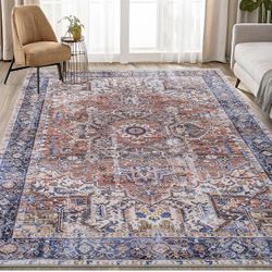 5x7 Area Rug Non-Slip Low Pile Thin Carpet Soft Washable Living Room Bedroom