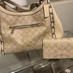 Coach Signature style with refined leather and snake-embossed leather