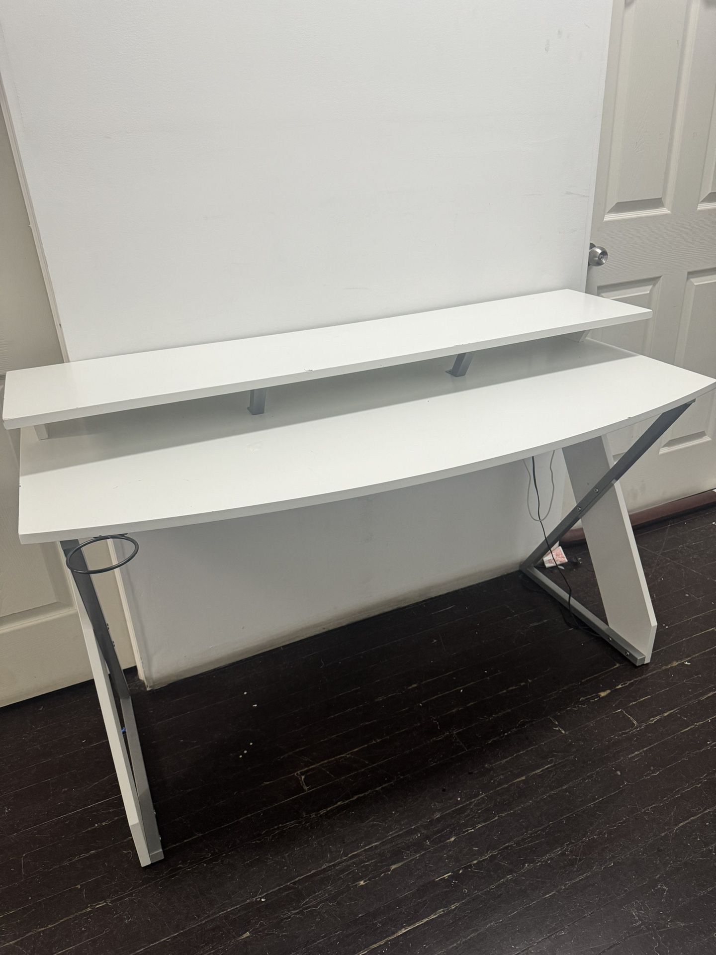 White Desk With Built In LED Lights And USB Charging 